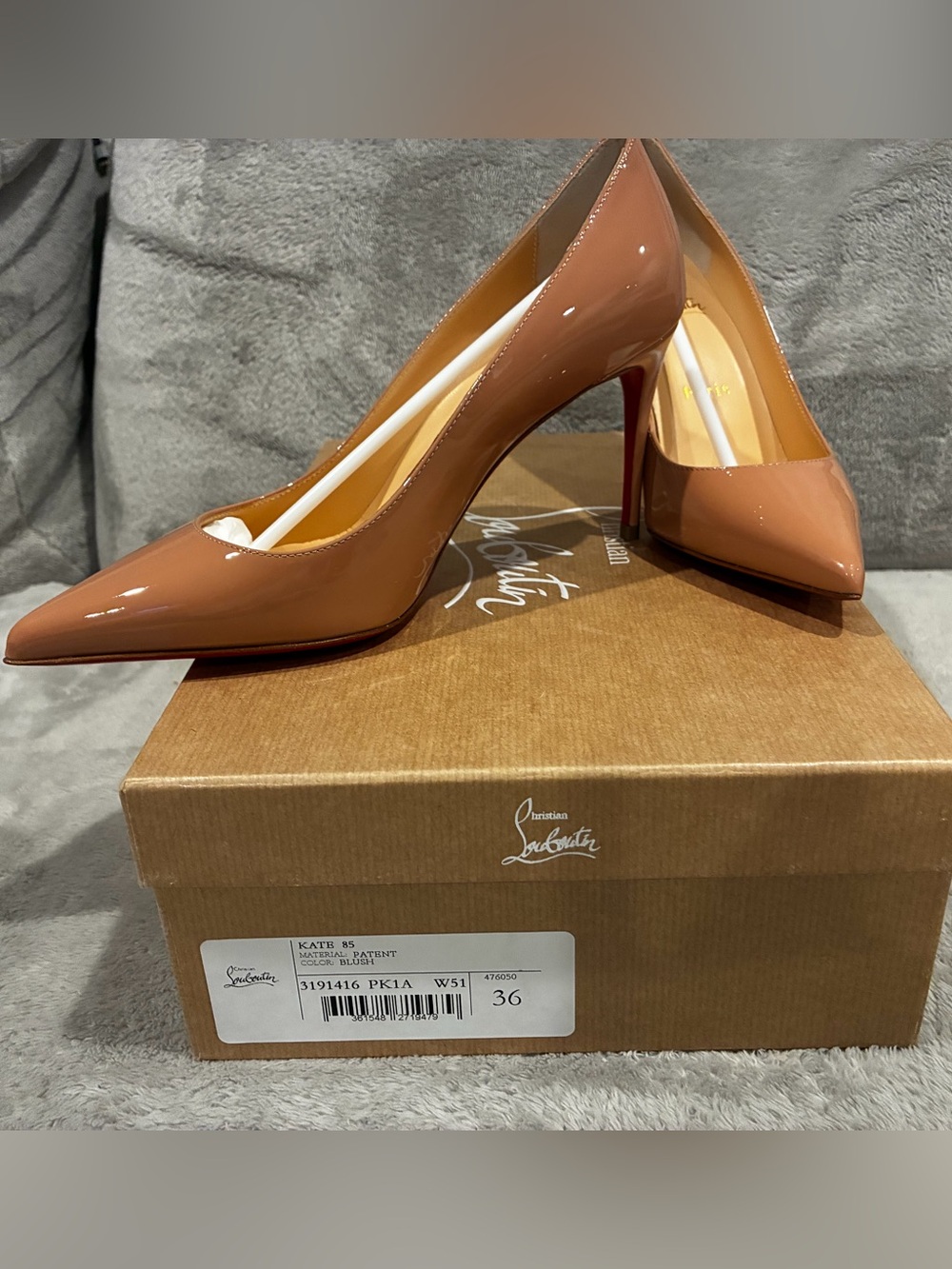 Christian Louboutin Patent Pointed Toe Pumps in Blush Nude